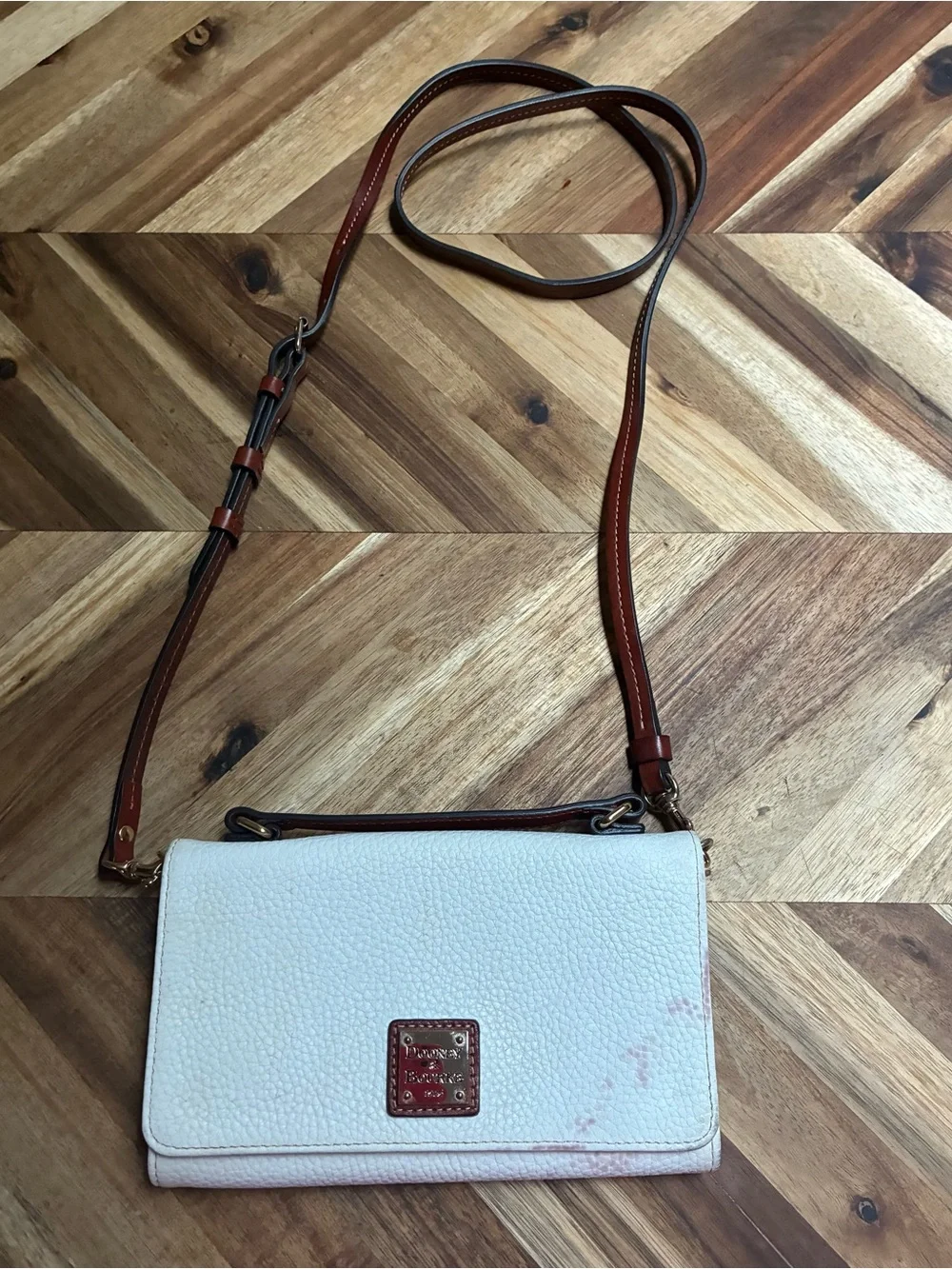 Dooney & Bourke White Leather Crossbody with Tan Strap